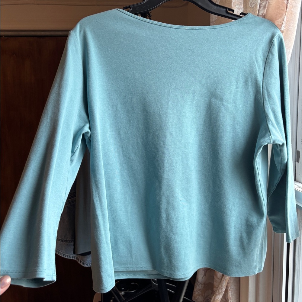 Eileen Fisher Round Neck 3/4 Sleeve 100% Cotton Ocean Blue Tee Shirt, Women’s XL - Picture 2 of 16